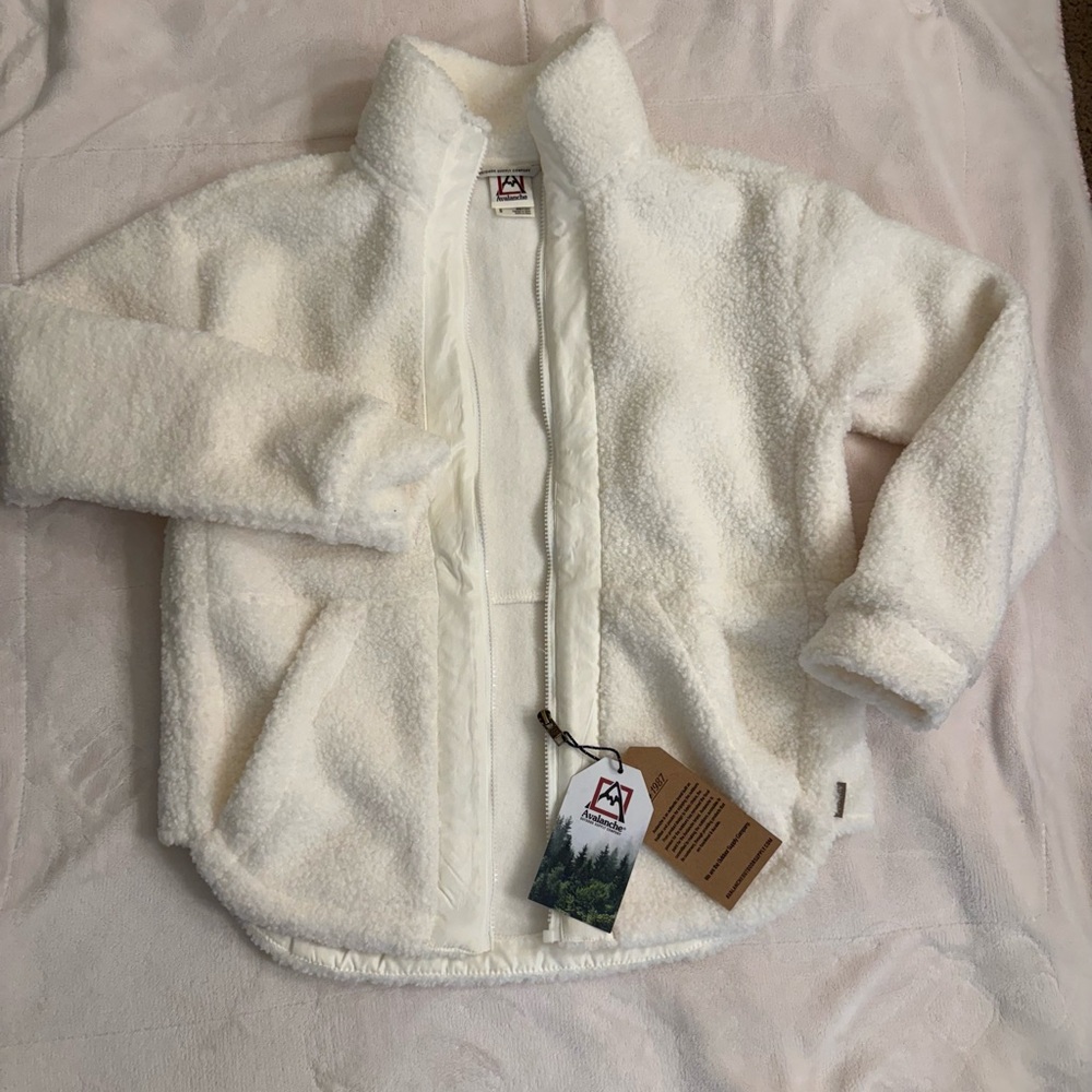 AvaCozy Off-White Fleece Zip Jacket
